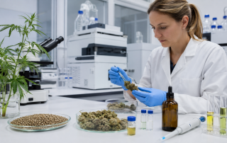 imagen de un laboratorio del observatorio europeo de la calidad del cañamo analizando la composición de un producto cannábico