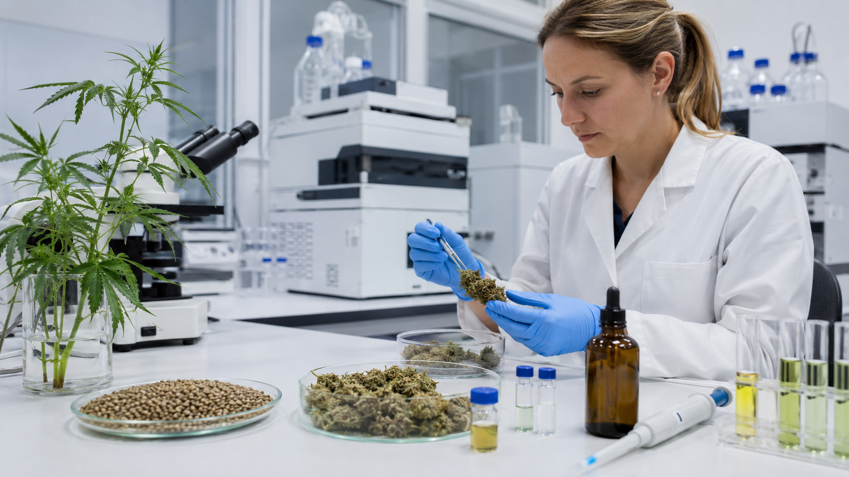 imagen de un laboratorio del observatorio europeo de la calidad del cañamo analizando la composición de un producto cannábico
